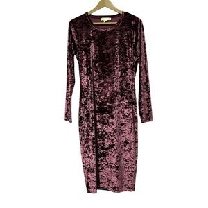 Michael Michael Kors Burgundy Crushed Velvet Midi Dress Large Designer Party